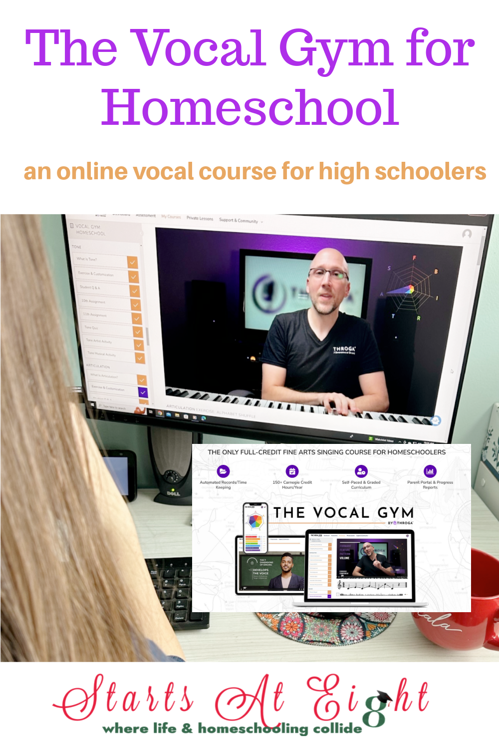 The Vocal Gym for Homeschool is a self-paced course for high schoolers who enjoy singing with lessons that adapt to their level.